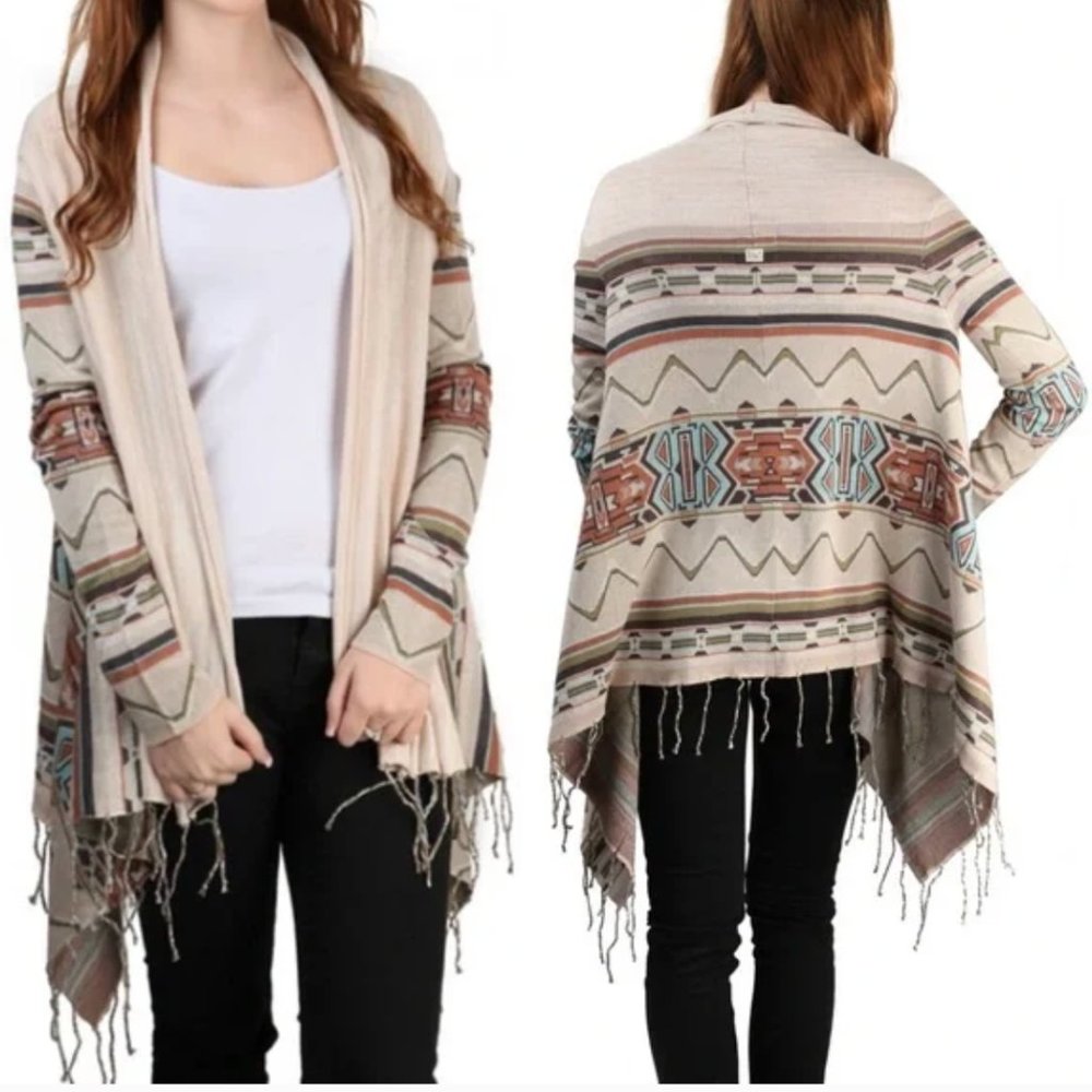 Billabong Dream Chaser Aztec Fringe Open Cardigan Sweater
